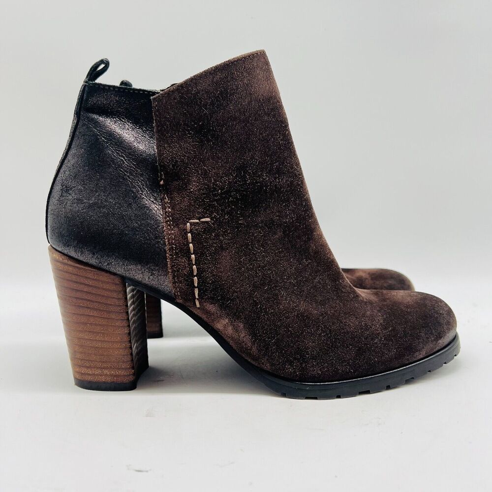 Paul Green Boots Womens 7 Brown Leather Suede Side Zip Heels Lug Sole Shoes